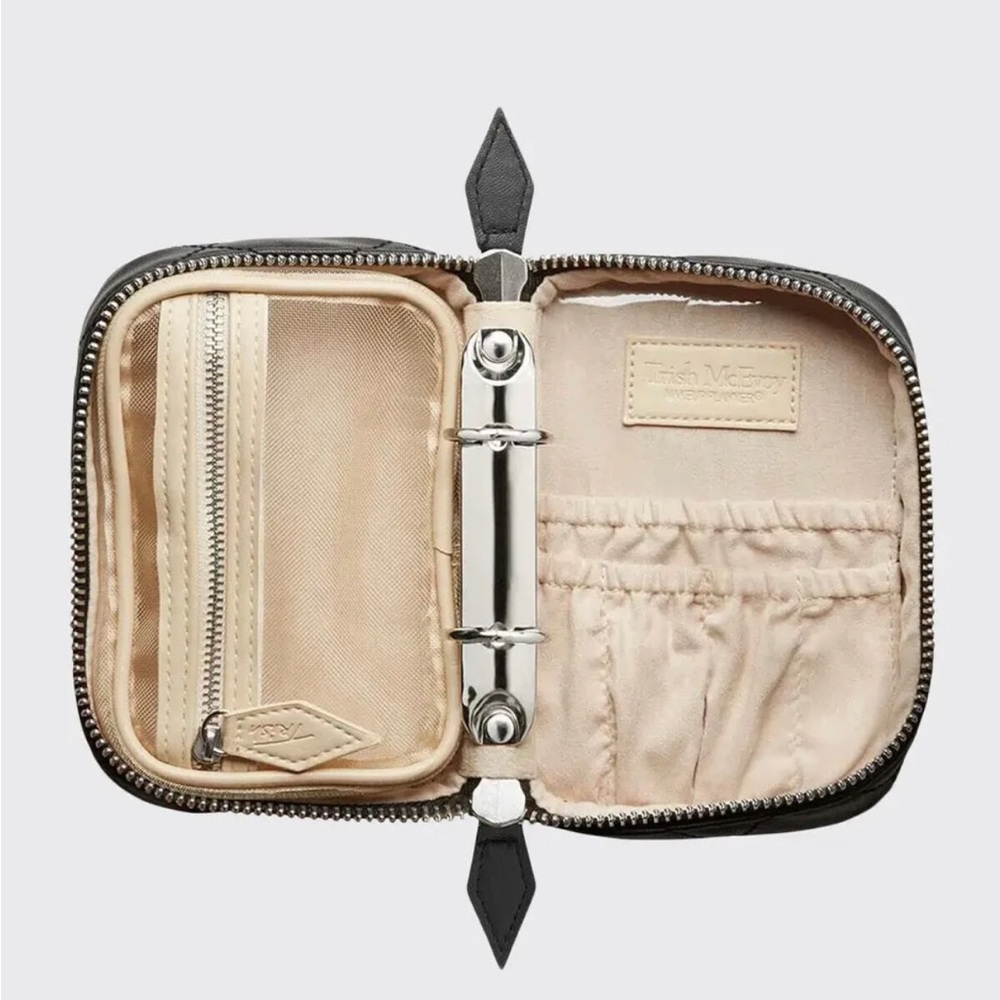 Trish McEvoy Petite Makeup Planner w/ Mesh Zipper Bag Black / Beige-no box.